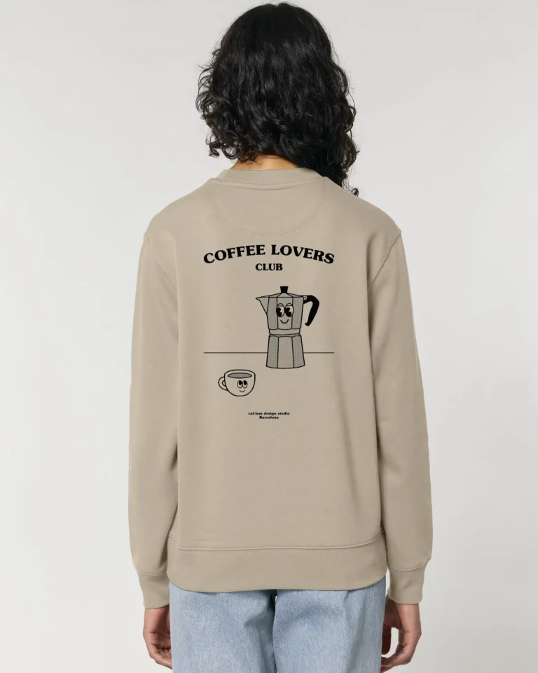 Sudadera beige Coffee Lovers Club ideal para amantes del café y estilo casual.