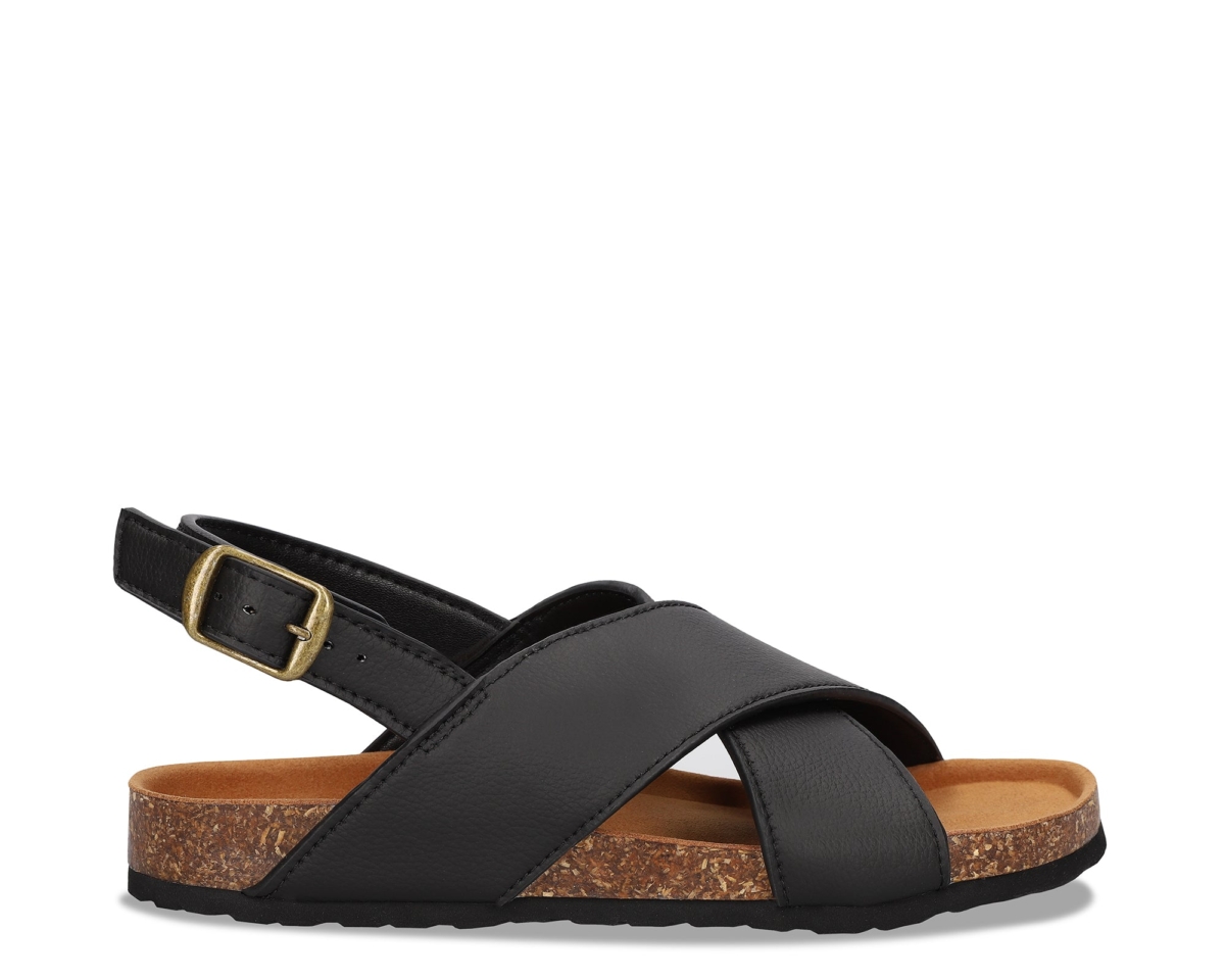 Sandalias negras de piel con strap ajustable y cómodo diseño moderno para verano.