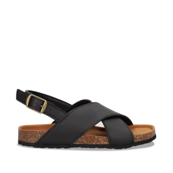 Sandalias negras de piel con strap ajustable y cómodo diseño moderno para verano.