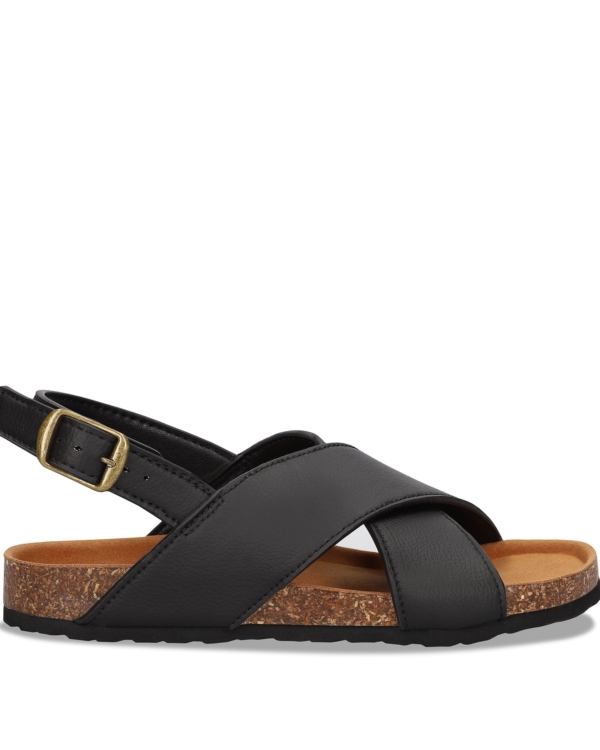 Sandalias negras de piel con strap ajustable y cómodo diseño moderno para verano.