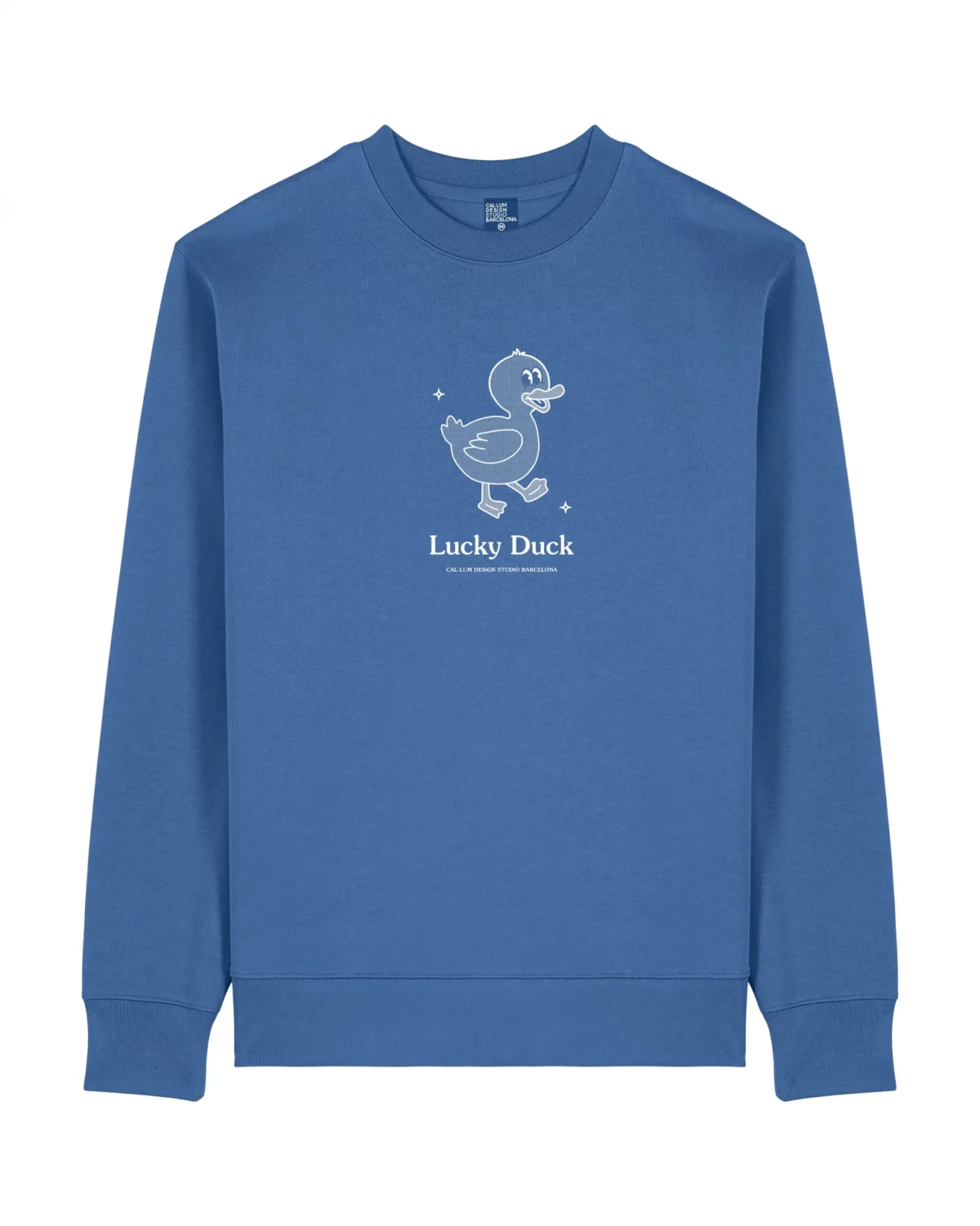 Sudadera azul Lucky Duck con gráfico de pato divertido y cómodo para cualquier ocasión.