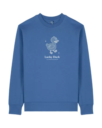 Sudadera azul Lucky Duck con gráfico de pato divertido y cómodo para cualquier ocasión.