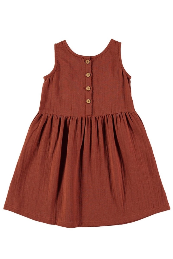 Reversible muslin dress in terracotta
