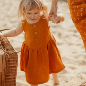 Reversible muslin dress in mustard