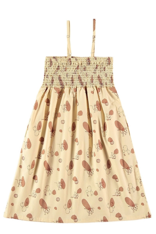 Smocked dress in beige