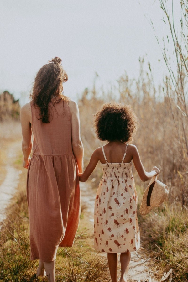 Smocked dress in beige