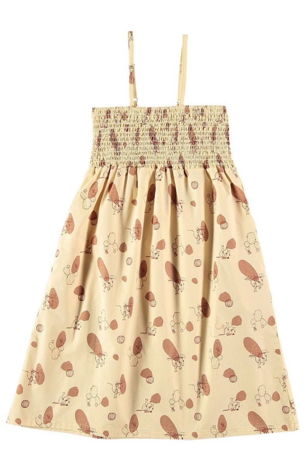 Smocked dress in beige