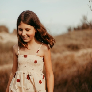 Smocked dress in beige