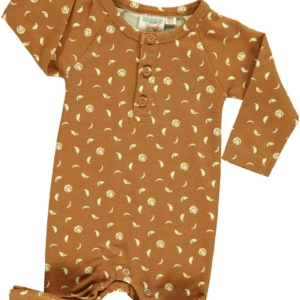 Baby long sleeve jumpsuit in mustard and moon phases print