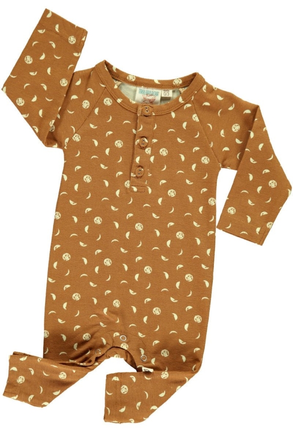Baby long sleeve jumpsuit in mustard and moon phases print