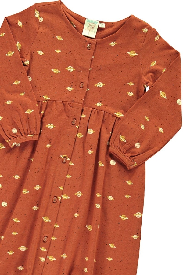 Oversize dress in terracotta and Saturn print