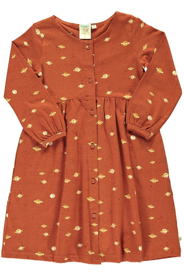 Oversize dress in terracotta and Saturn print