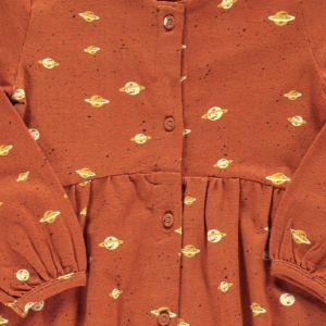 Oversize dress in terracotta and Saturn print