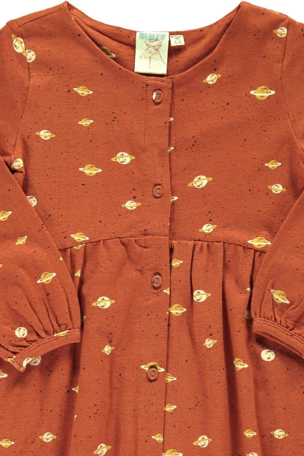 Oversize dress in terracotta and Saturn print