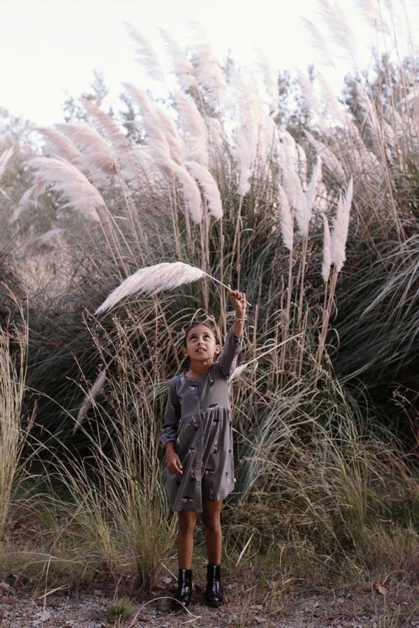 Dress in grey and "Dancing in the cosmos" print