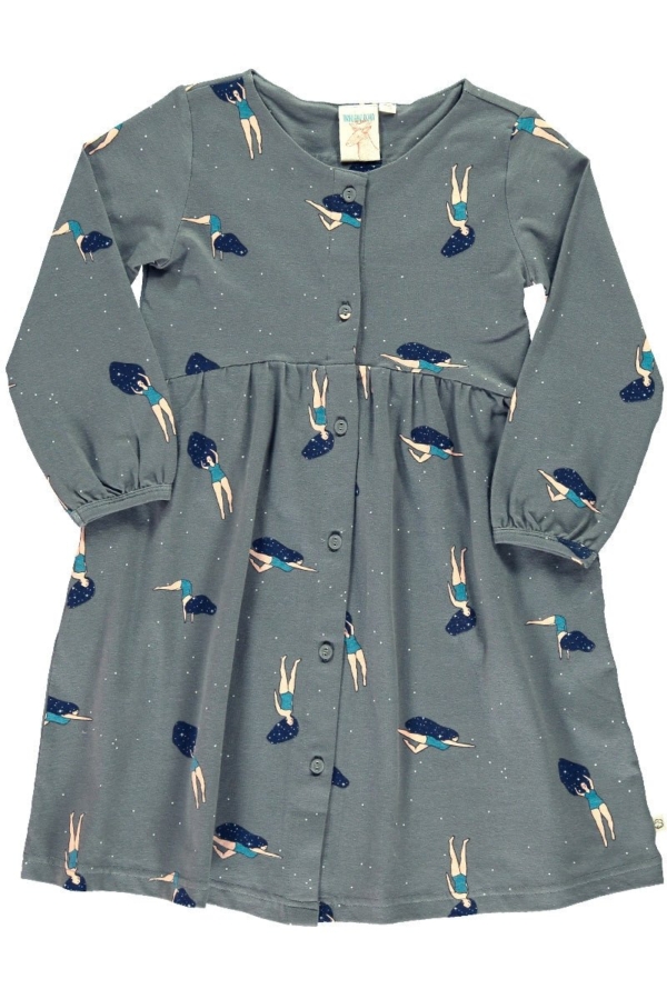 Dress in grey and "Dancing in the cosmos" print