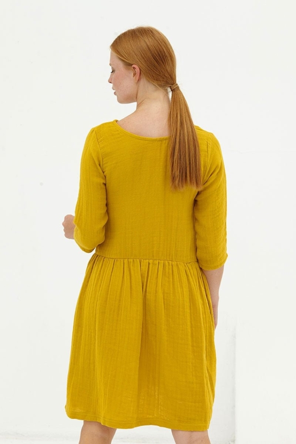 Vestido muselina reversible mostaza Dorie