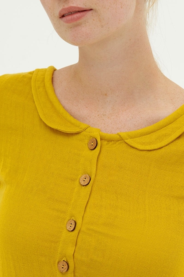 Vestido muselina reversible mostaza Dorie