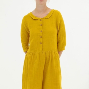 Vestido muselina reversible mostaza Dorie