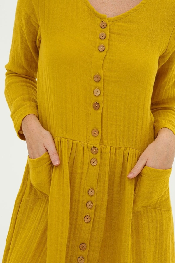 Vestido midi muselina mostaza Dustyn