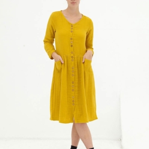 Vestido midi muselina mostaza Dustyn