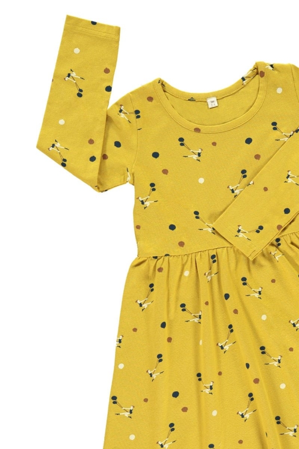 Vestido "classic"mostaza estampado trapecistas