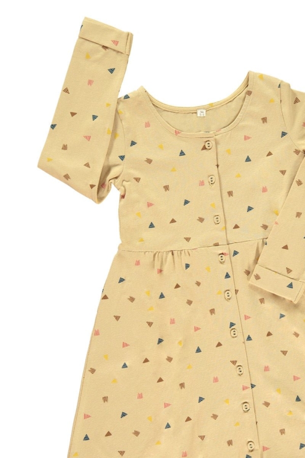 Vestido botones beige estampado triángulos