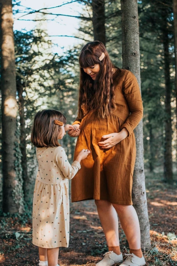 Vestido botones beige estampado triángulos