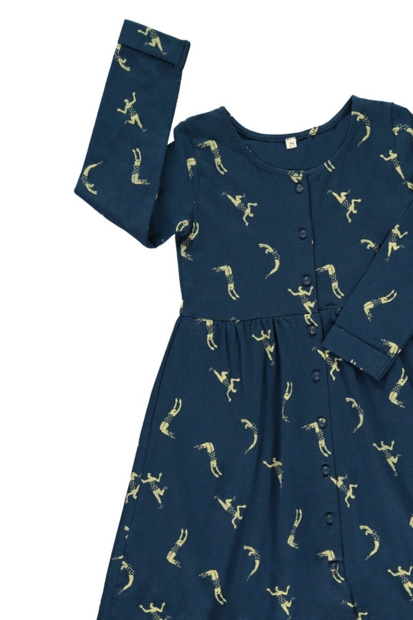 Vestido botones azul marino estampado acróbatas
