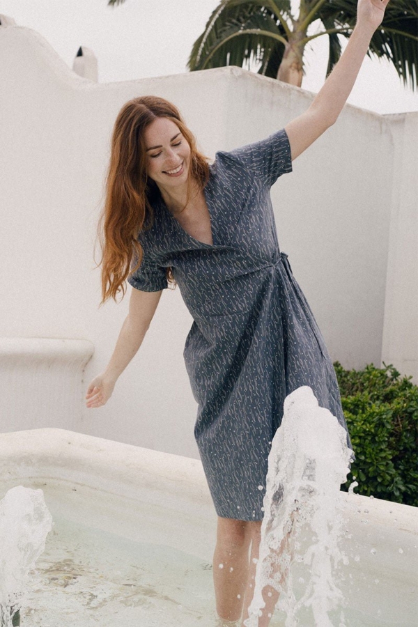 Eliette dress with fog in blue