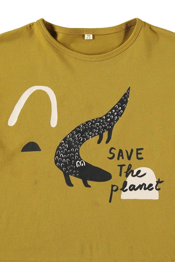 Unisex T-shirt Crocodile Mustard 100% organic cotton