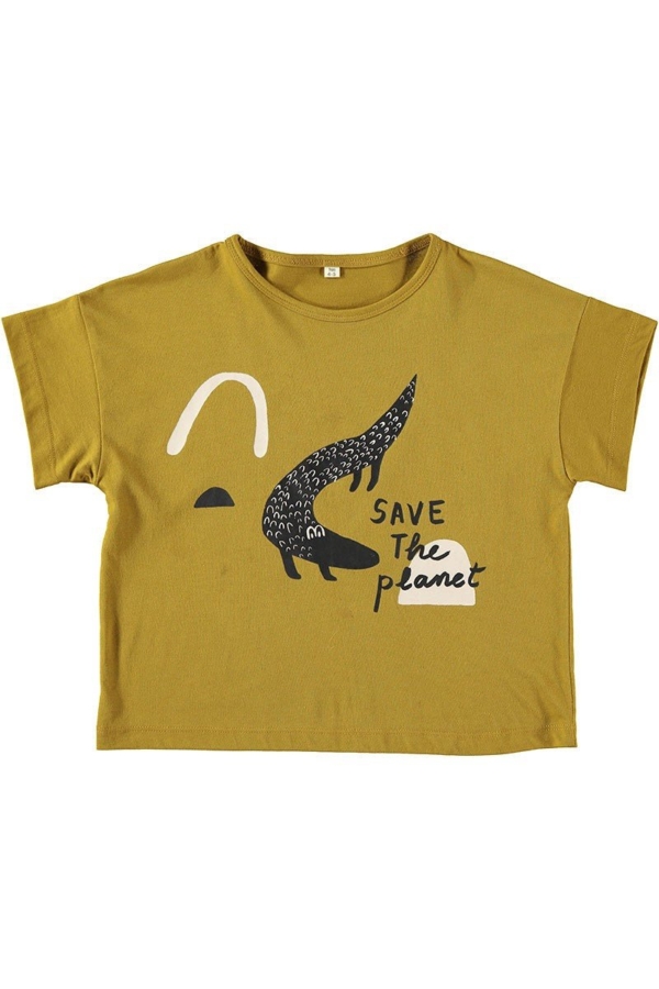 Unisex T-shirt Crocodile Mustard 100% organic cotton