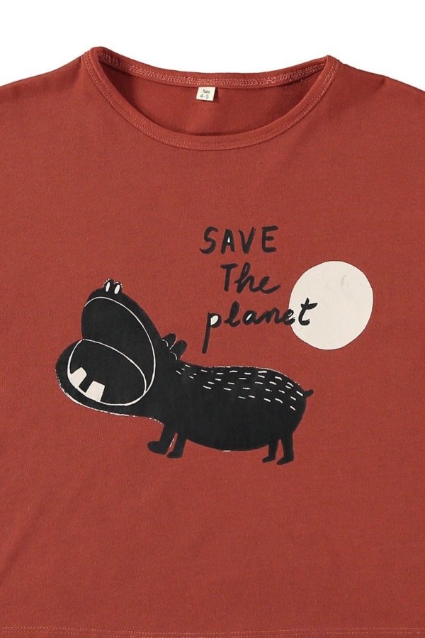 Unisex T-shirt Red Hippo in Organic Cotton