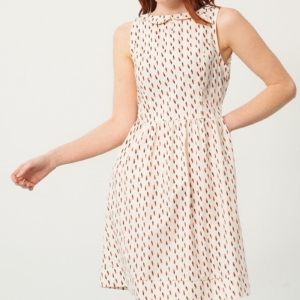 Pearle Peter Pan collar dress in cream and abstract print