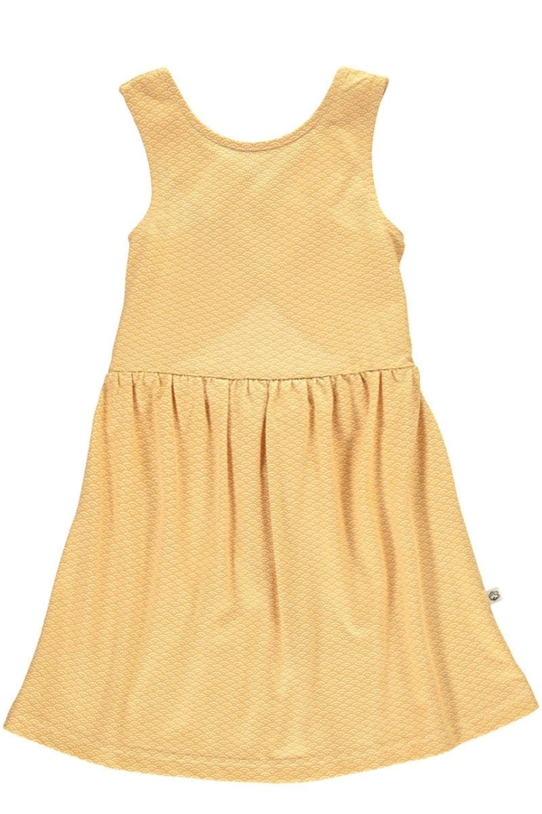 Organic cross back dress in in honey yellow and japanese print