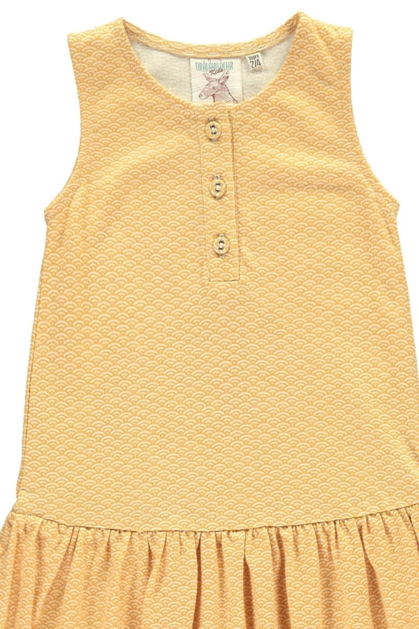 Organic charleston dress in honey yellow and japanese print