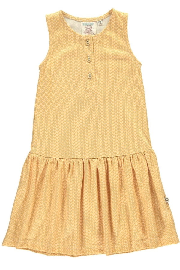 Organic charleston dress in honey yellow and japanese print