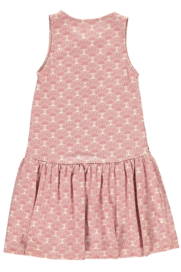 Organic charleston dress in salmon and japanese fan print