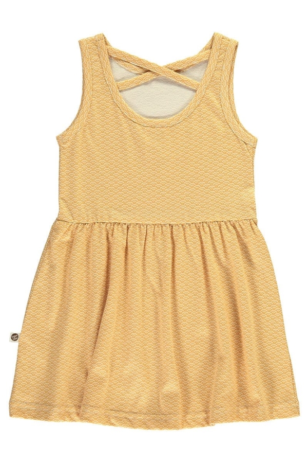 Vestido de tirantes color miel estampado japonés