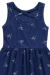 Organic Strapless dress in navy blue and origami print