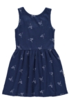 Organic Strapless dress in navy blue and origami print