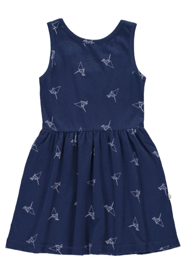 Organic Strapless dress in navy blue and origami print