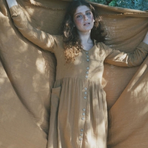 Siara V-neckline dress in mustard