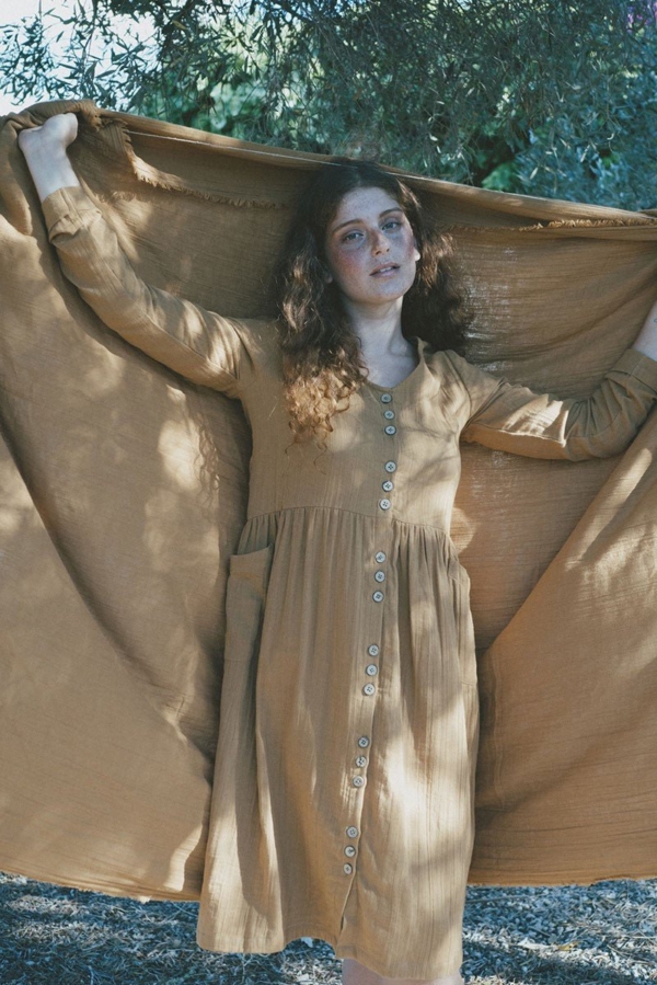 Siara V-neckline dress in mustard