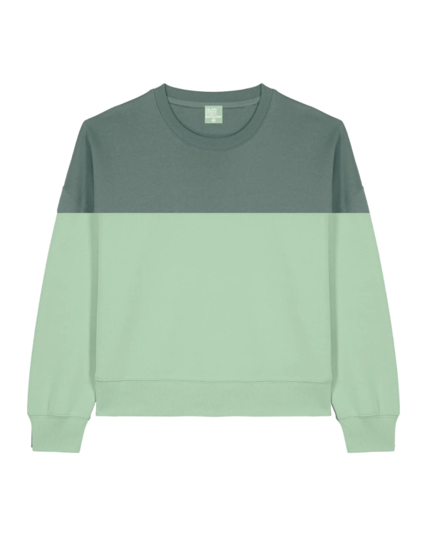 Two-Tone Green Organic Cropped Sweatshirt