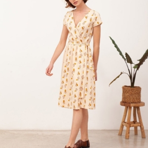 Vestido Abierto Cruzado cinturón Bruna Beige