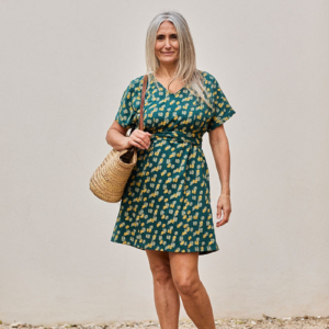 Vestido Escote Pico Frida Huellas Verde Azulado