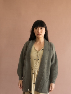 Chaqueta larga Gonda verde lana merino