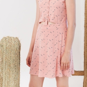 Vestido REVERSIBLE Idoia color rosa estampado abstracto.