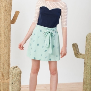 Falda lazo verde Ingrid estampado cactus.